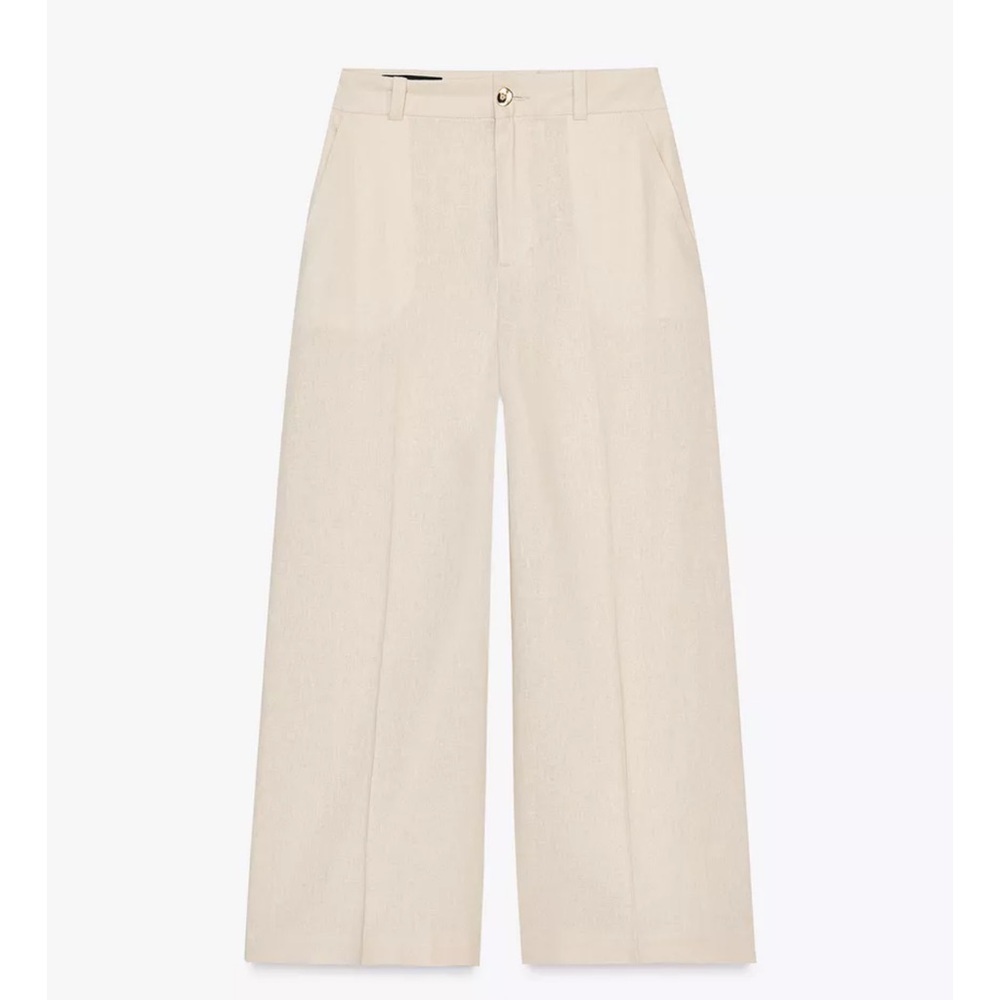 Zara Culottes Pants Wide Leg Linen Blend Beige Women XL 2834/722 Coastal Classic